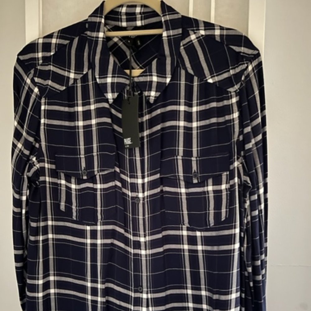 PAIGE Black and White Plaid Button-Down Shirt